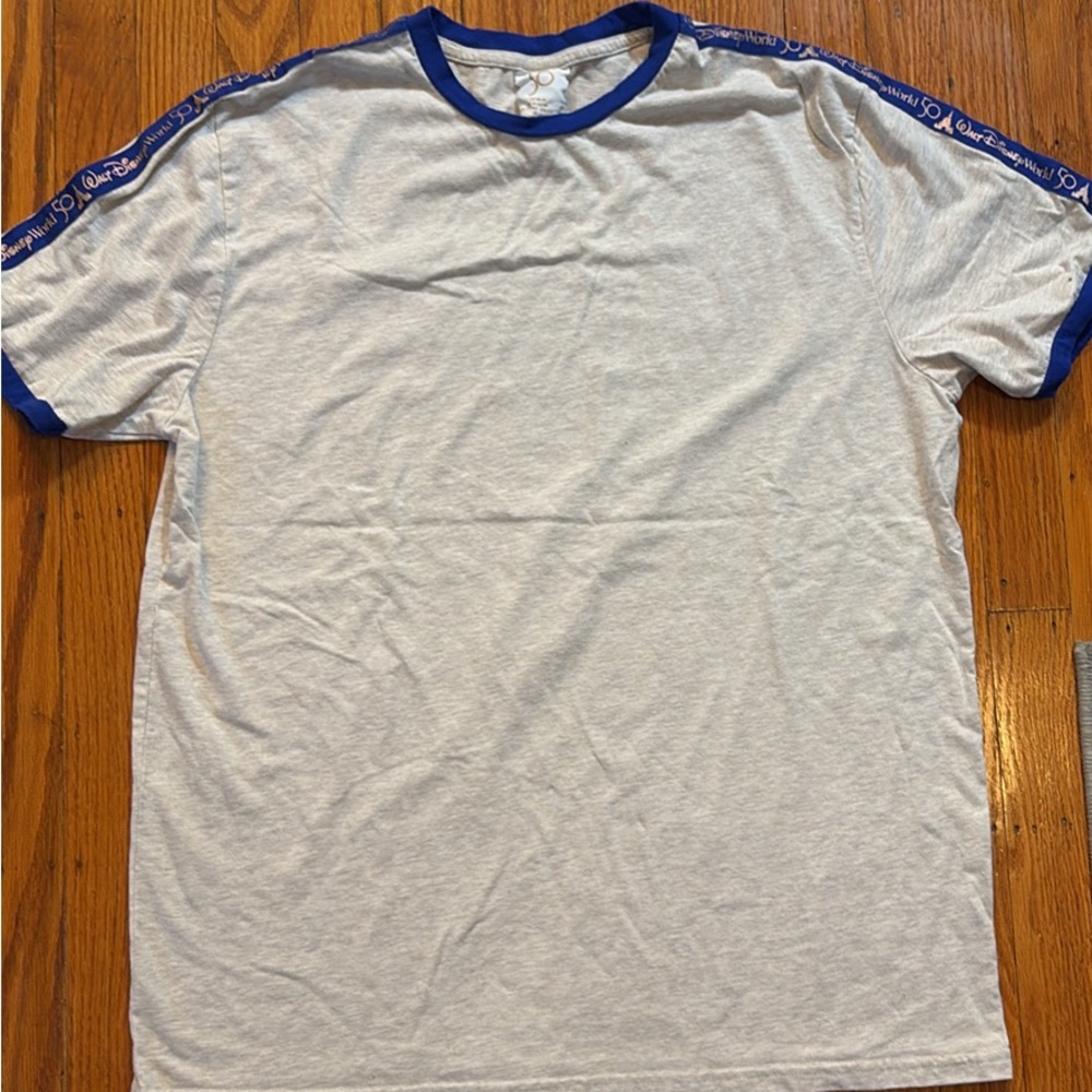 Walt Disney World 50th Anniversary Men's Beige T-Shirt with Blue Accents -Medium